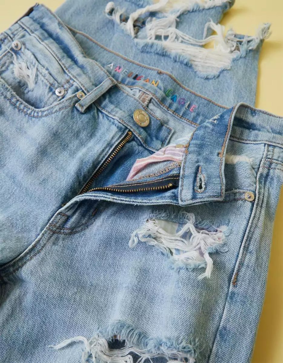 Jean American Eagle AE Pride Ripped '90s Droit Bleu Femme | QLB-78672496